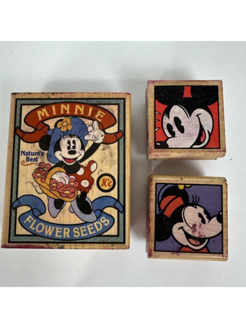 Disney Wood Block Stamps Set of 3 Minnie Seed Packet Mickey